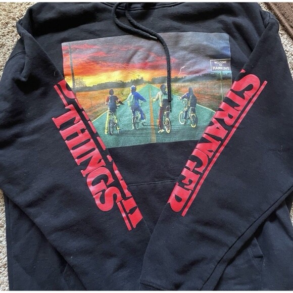 Rare-NETFLIX STRANGER THINGS SERIES GRAPHIC HOODIE SWEATSHIRT BLACK M - Picture 3 of 6